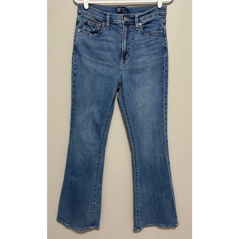 Gap Womens 70s Flare Jeans 10/30 Blue Denim High Rise Stretch Casual Retro